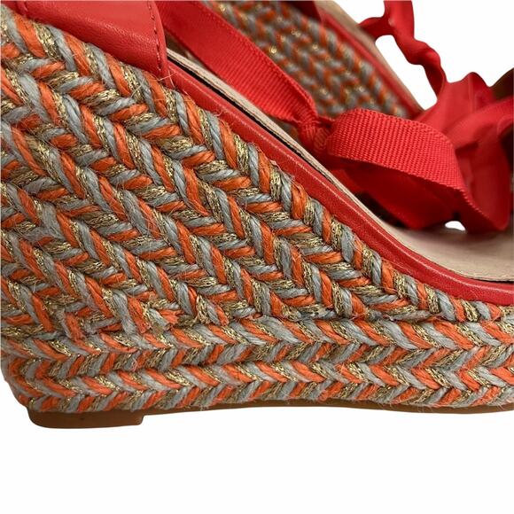 NWOT VANESSA WU Espadrille Wedge Coral Gold Gray Raffia Yarn Size 40/ US 10 - Picture 5 of 13